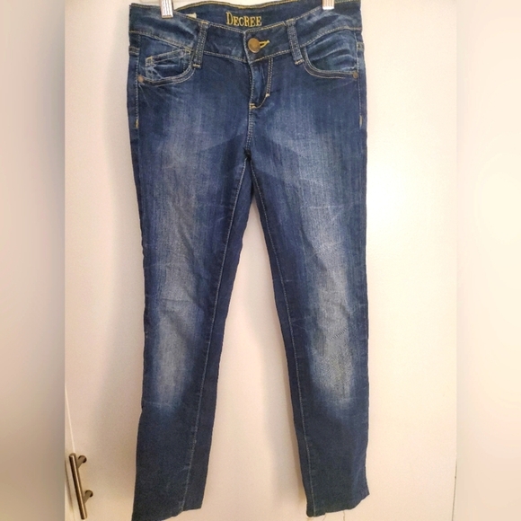 Decree Blue Skinny Jeans with Faded Distressing Size 1 Super Stretch - Picture 1 of 6